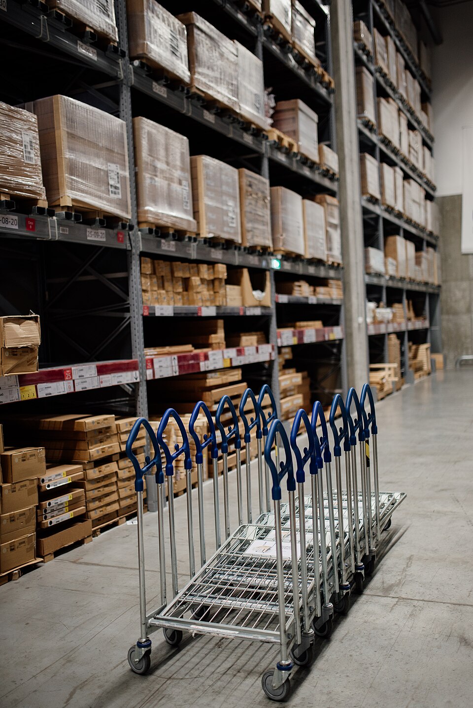Warehouse shelving and packaged goods (representative image)